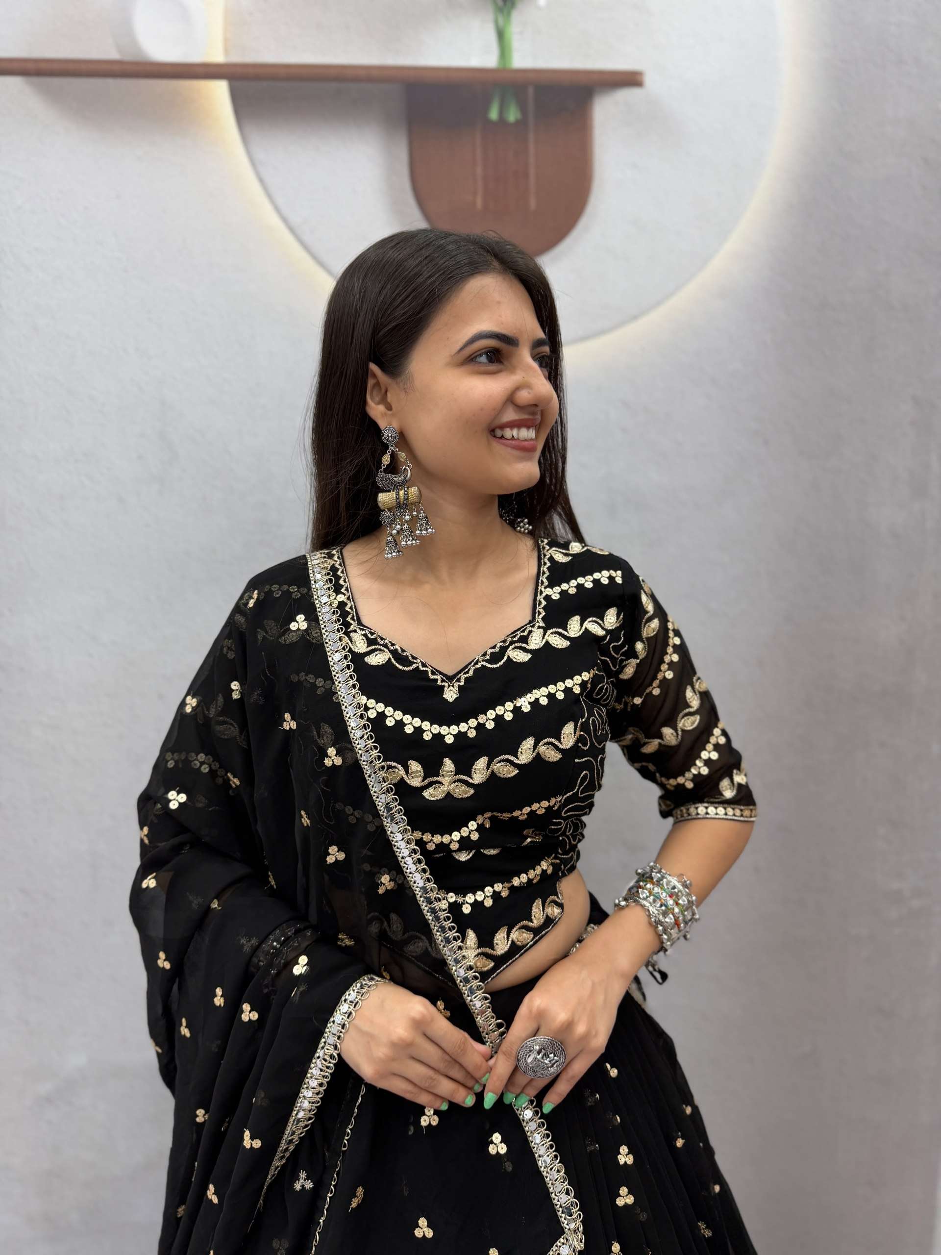 Classic and best Navratri Special wear black colour Fox Georgette fancy fabric Vintage Chaniya Choli wholesale in surat 339